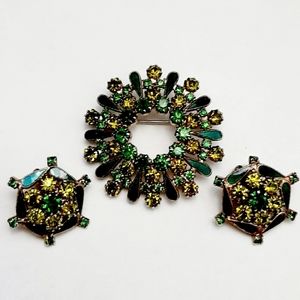 Weiss Brooch/Pin Clip-On Earring Set Emerald Green